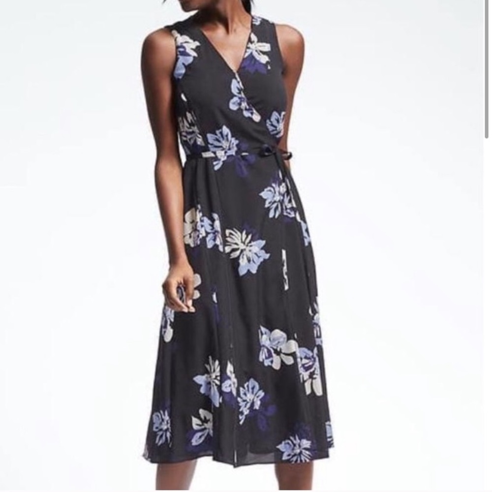 Banana Republic black floral wrap dress